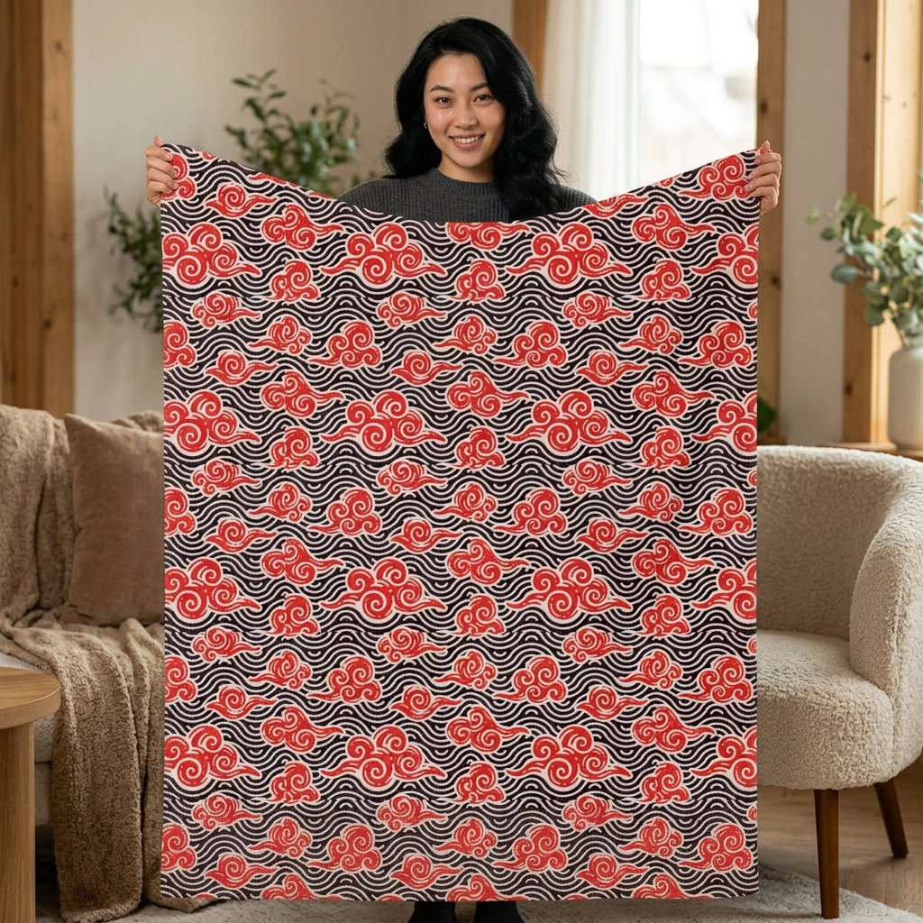 Red Cloud Swirl Velveteen Blanket — Plush Microfiber Throw