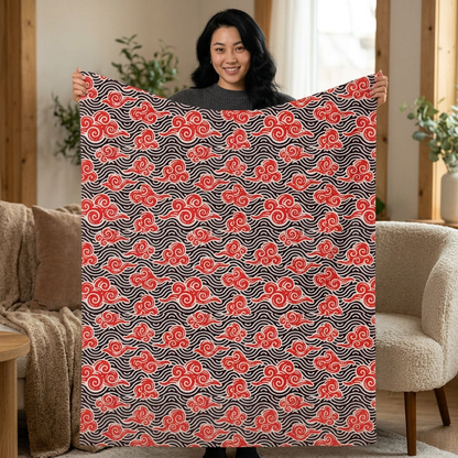 Red Cloud Swirl Velveteen Blanket — Plush Microfiber Throw