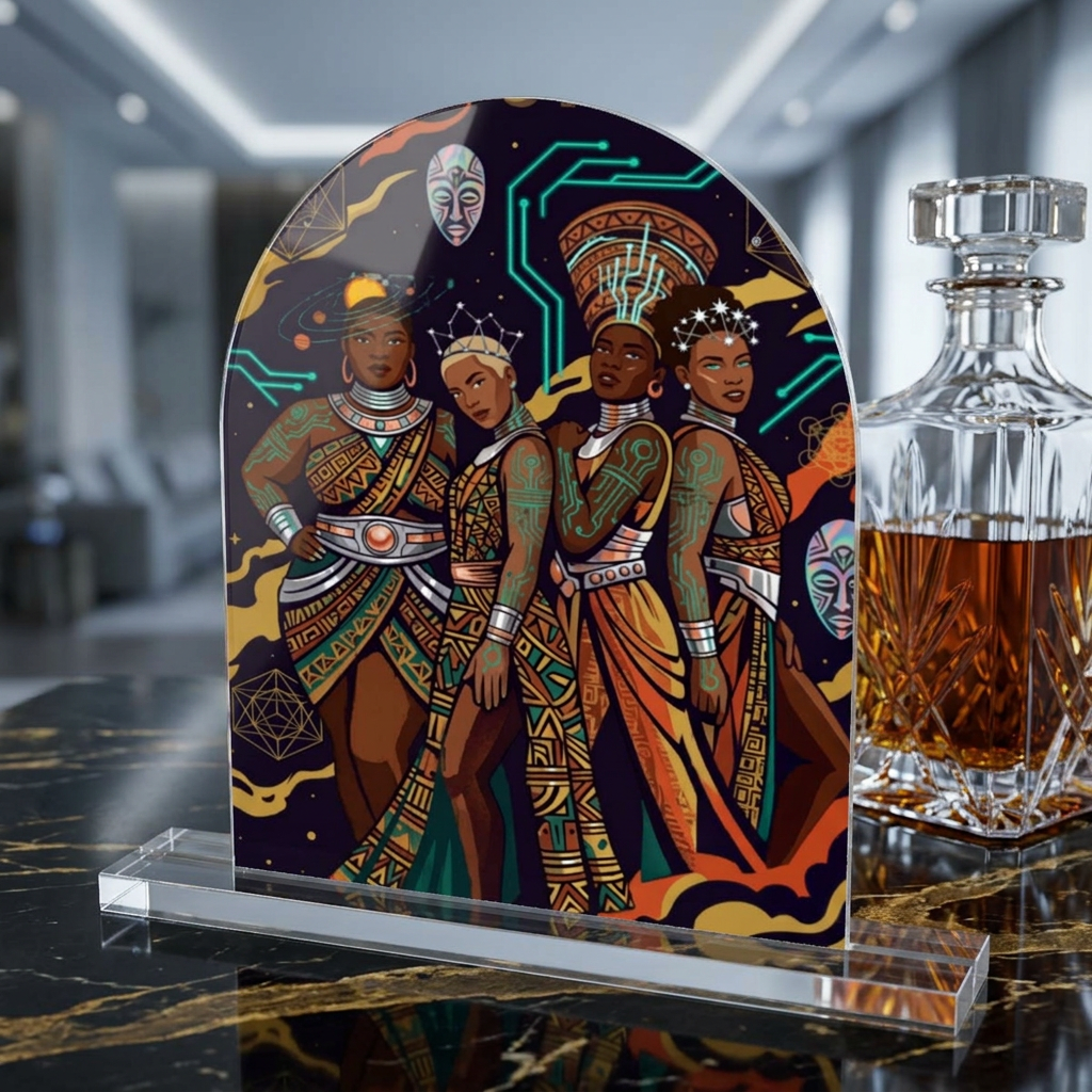 Afrofuturist Queens Acrylic Dome Table Sign — Decorative Desk Art