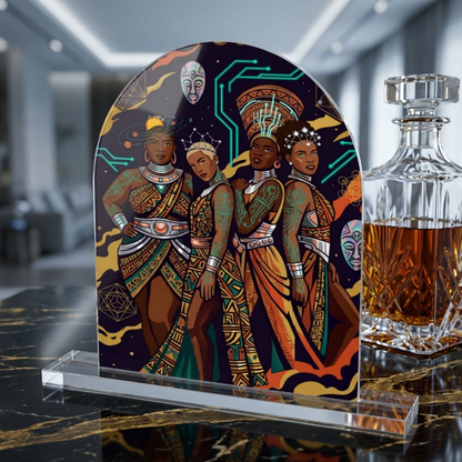 Afrofuturist Queens Acrylic Dome Table Sign — Decorative Desk Art