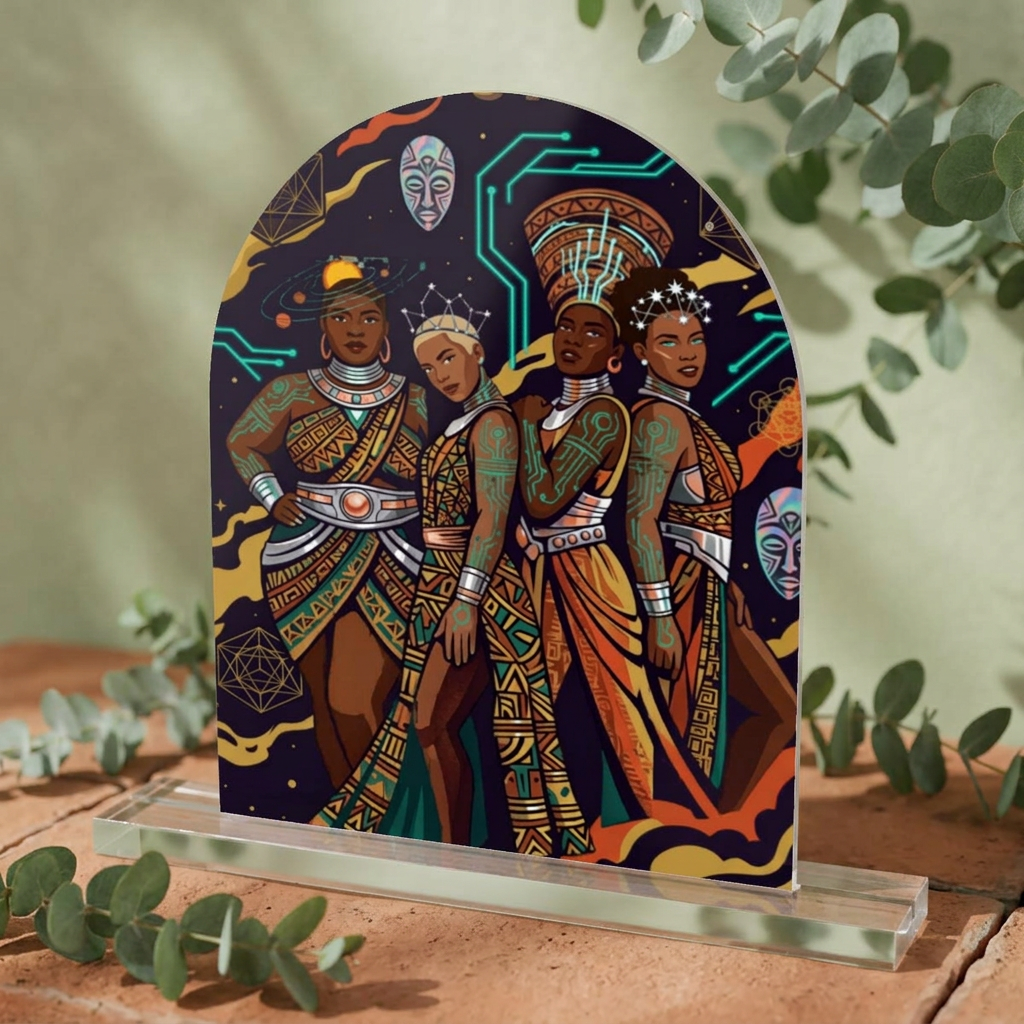 Afrofuturist Queens Acrylic Dome Table Sign — Decorative Desk Art