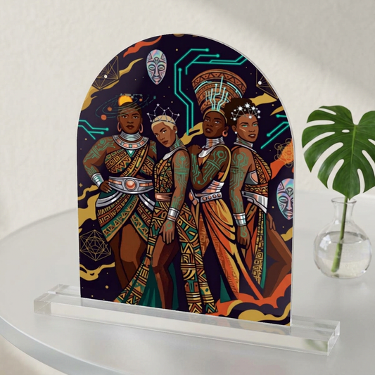 Afrofuturist Queens Acrylic Dome Table Sign — Decorative Desk Art
