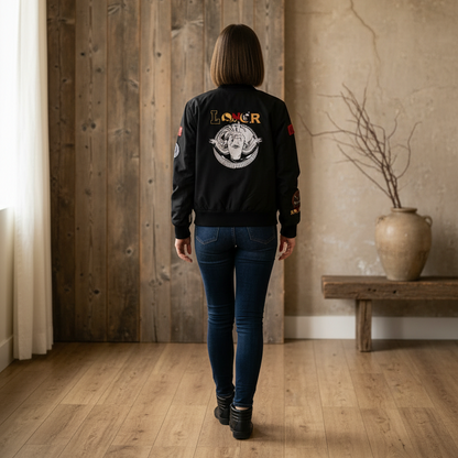 Gothic Bomber Jacket, Eye Art Women's Outerwear, Unique All Over Print Jacket