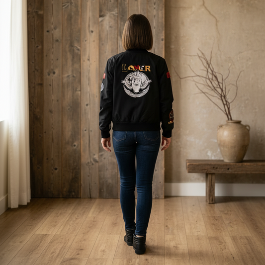 Gothic Bomber Jacket, Eye Art Women's Outerwear, Unique All Over Print Jacket