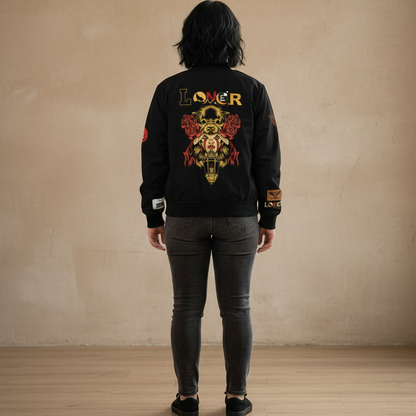 Wolf Themed Women's Bomber Jacket, Illusion Art Graphic Outerwear, Wild Animal Print