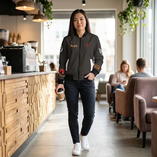 Women's Bomber Jacket, Mythical All Over Design, Zip Up Outerwear for Her, Lightweight Coat Gift, Stylish Ladies Fashion,