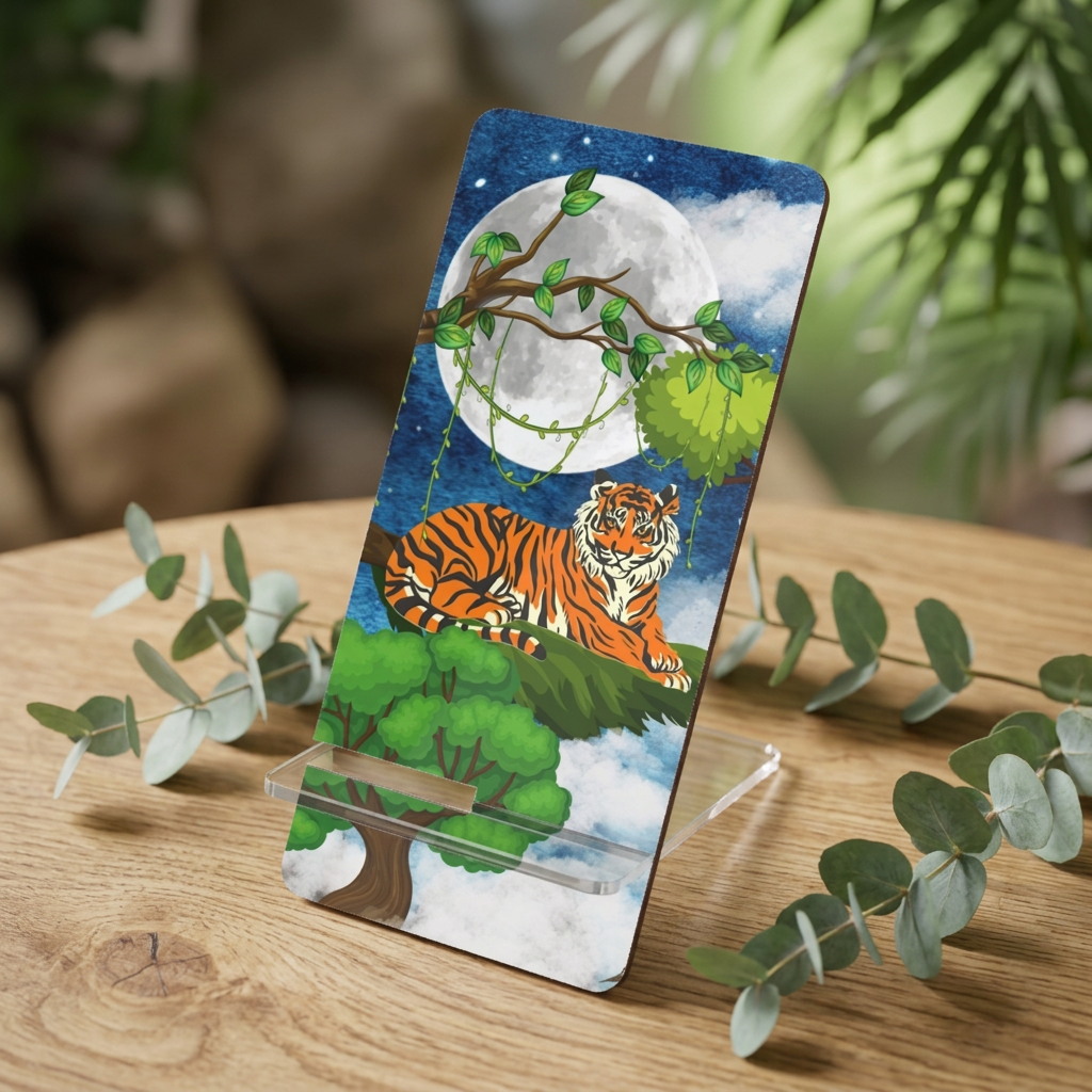 Tiger Moon Phone Stand — Decorative Mobile Display Holder for Smartphones Printify