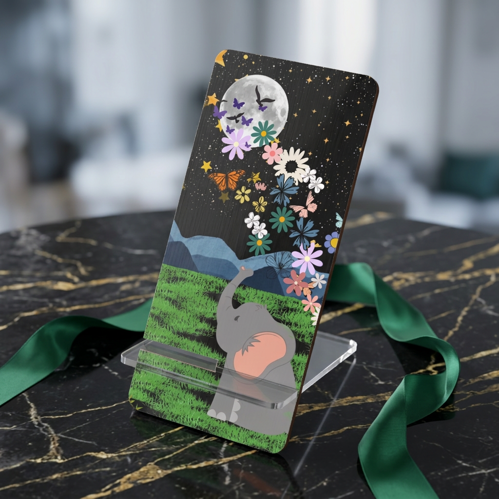 Elephant Floral Celestial Smartphone Stand - Aesthetic Mobile Display for Home or Office