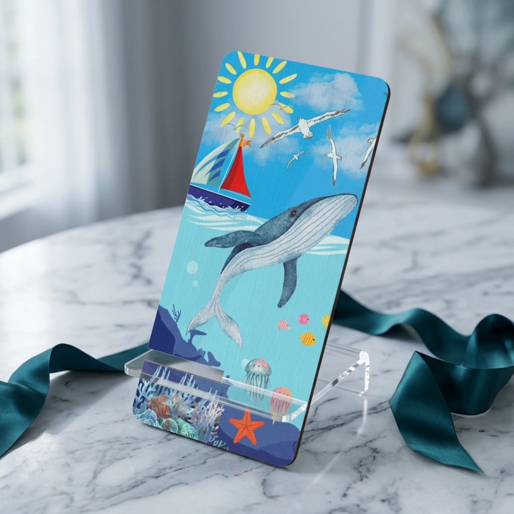 Whale Ocean Phone Stand — Decorative Mobile Display Stand with Sea Life Design Printify