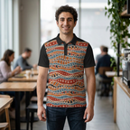 Tribal Wave Polo Shirt — Earth Tones Patterned Polo