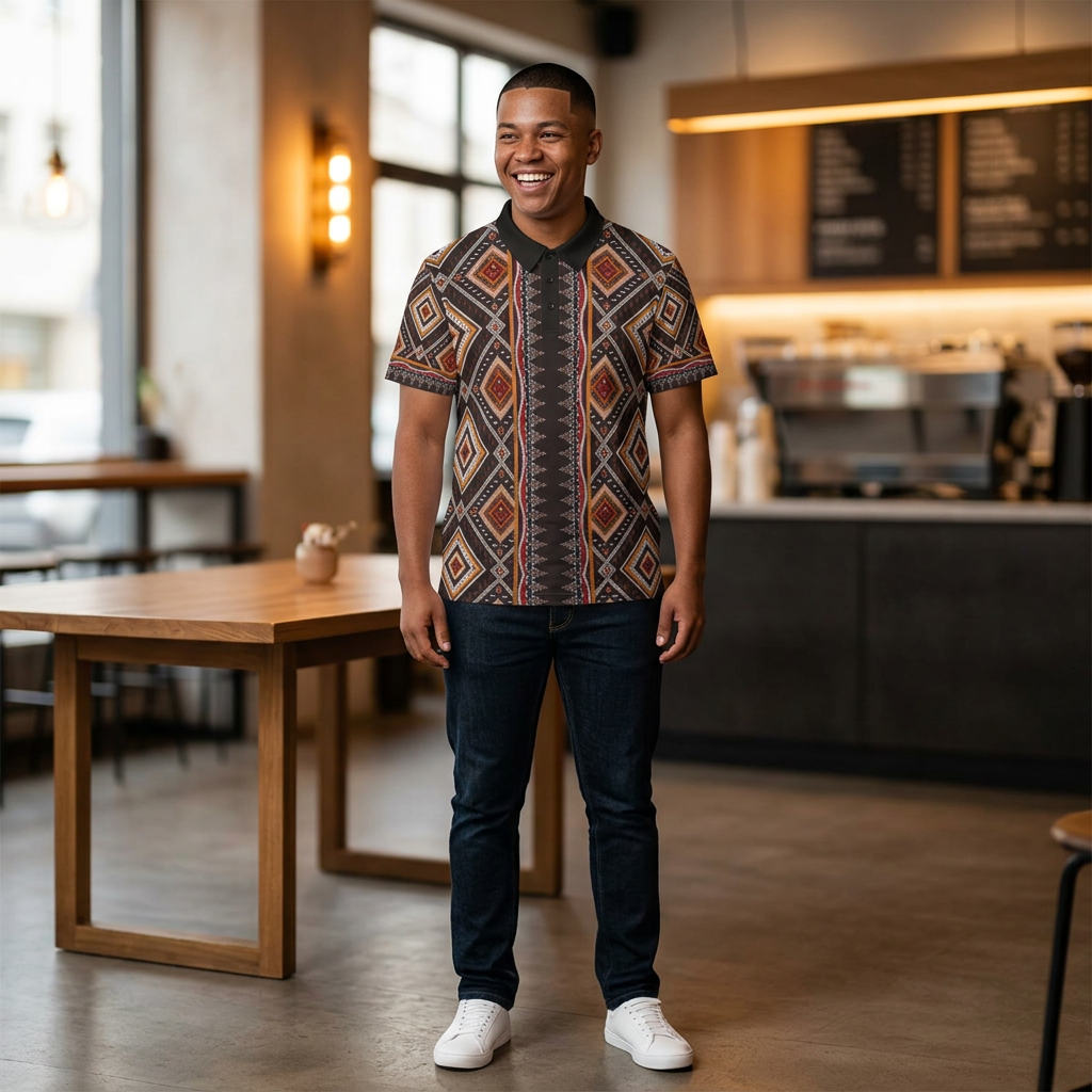Tribal Diamond Pattern Polo Shirt
