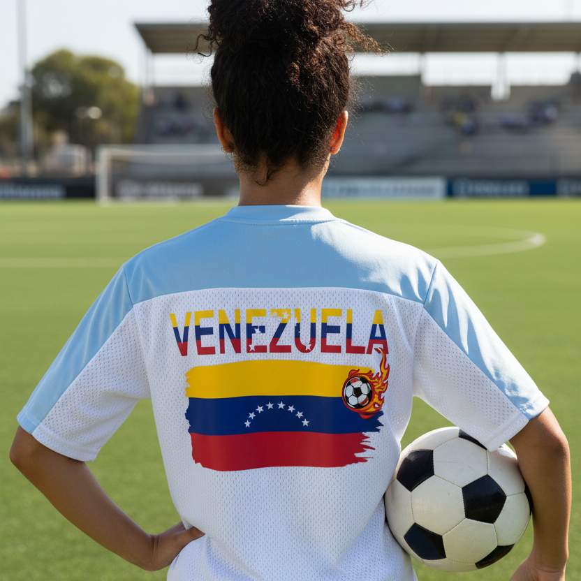 Venezuela Flag Themed Unisex Oversized Mesh V-Neck Soccer Jersey