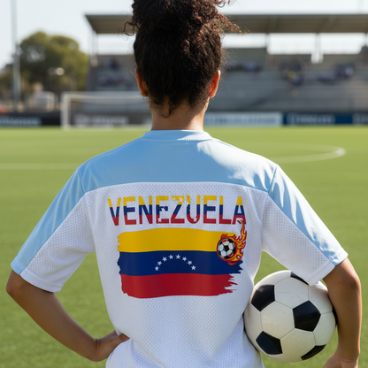 Venezuela Flag Themed Unisex Oversized Mesh V-Neck Soccer Jersey