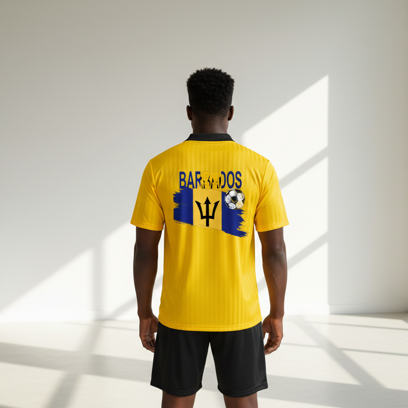 Barbados Flag Themed Contrast Collar Striped Soccer Jersey