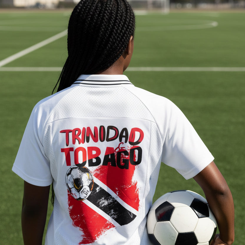 Unisex Trinidad Flag Themed Graphic Striped V-Neck Soccer Jersey
