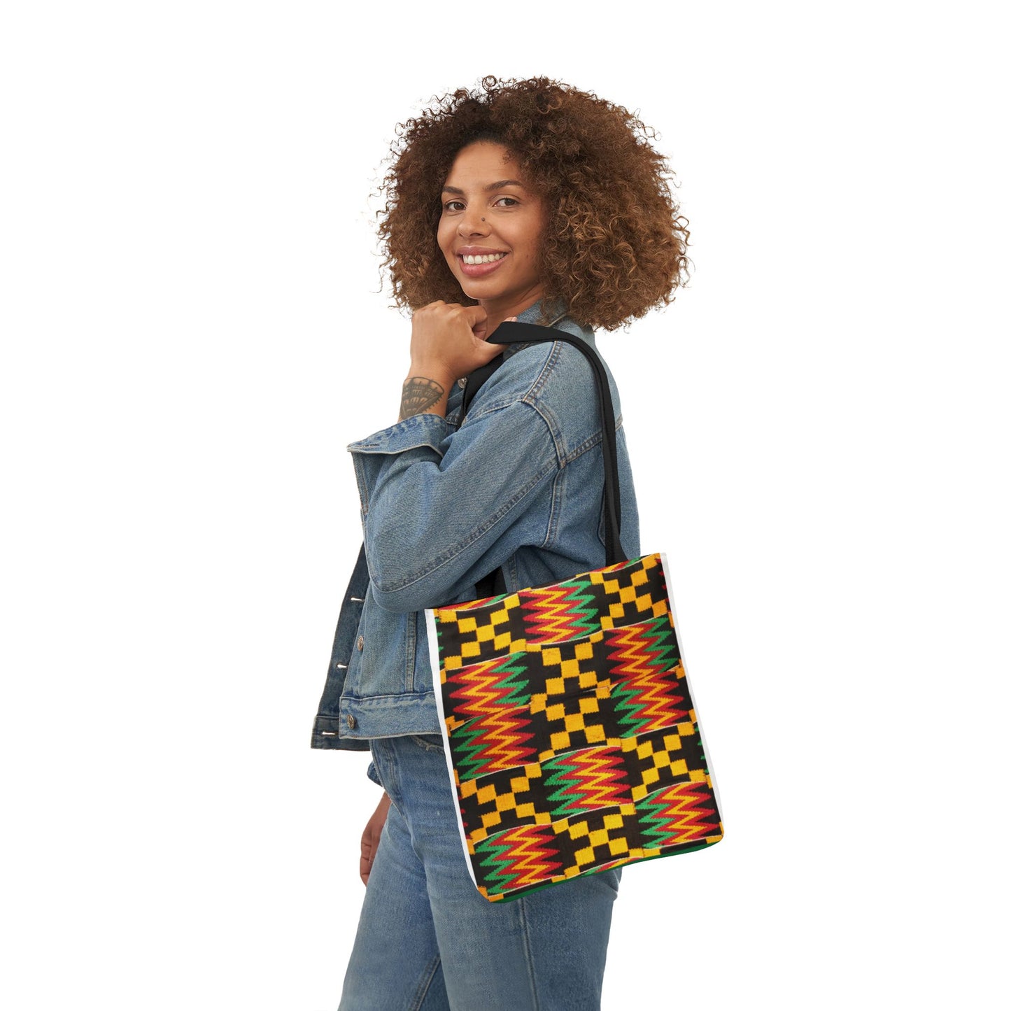 Kente Pattern Canvas Tote Bag — Vibrant African Print Market Tote