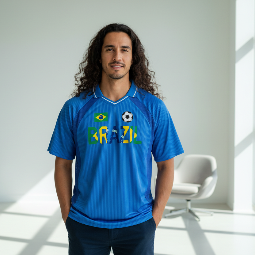 Brazil Flag Themed Graphic Striped V-Neck Soccer Unisex Jersey