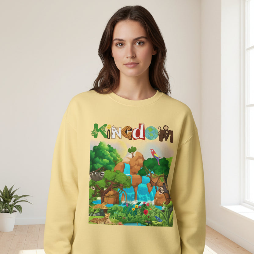 Jungle Animals Waterfall Art Sweatshirt, Animal Lover Gift, Wildlife Clothing, Rainforest Jumper Printify