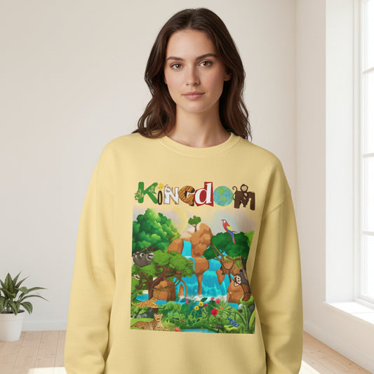 Jungle Animals Waterfall Art Sweatshirt, Animal Lover Gift, Wildlife Clothing, Rainforest Jumper