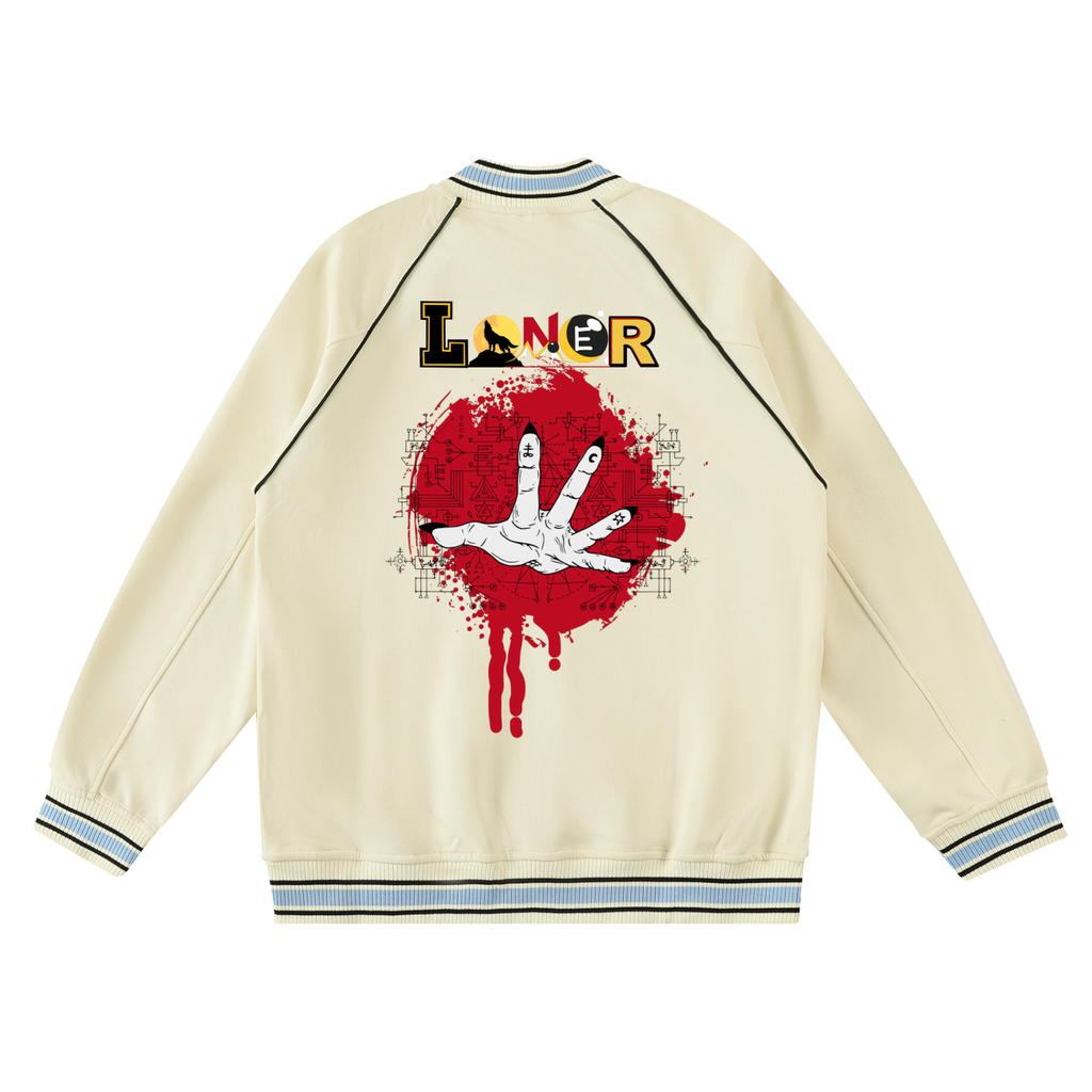 Gothic Hand Graphic Unisex  Contrast Trim Raglan Varsity Jacket