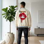 Gothic Hand Graphic Unisex  Contrast Trim Raglan Varsity Jacket