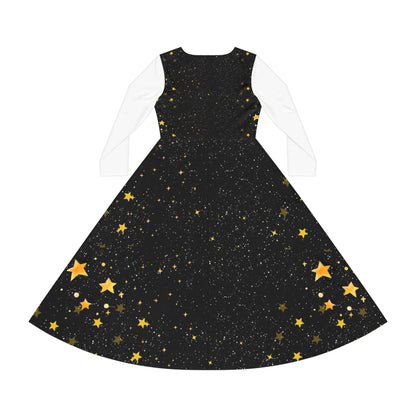 Celestial Floral Long Sleeve Dance Dress - Perfect for Parties, Events, Spring Celebrations
