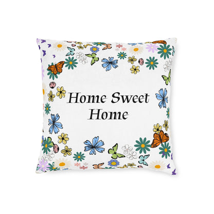 Floral Home Sweet Home Square Pillow - Cozy Decor for Living Room & Bedroom