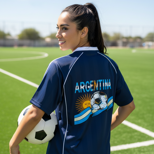 Argentina Flag Themed Graphic Shadow Stripe Collared Unisex Soccer Jersey