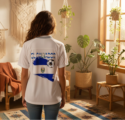 El Salvador Flag Themed Striped V-Neck Soccer Unisex Jersey