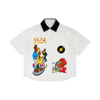 Jazz Musician Themed Graphic Unisex Striped Boxy Contrast Collar Shirt