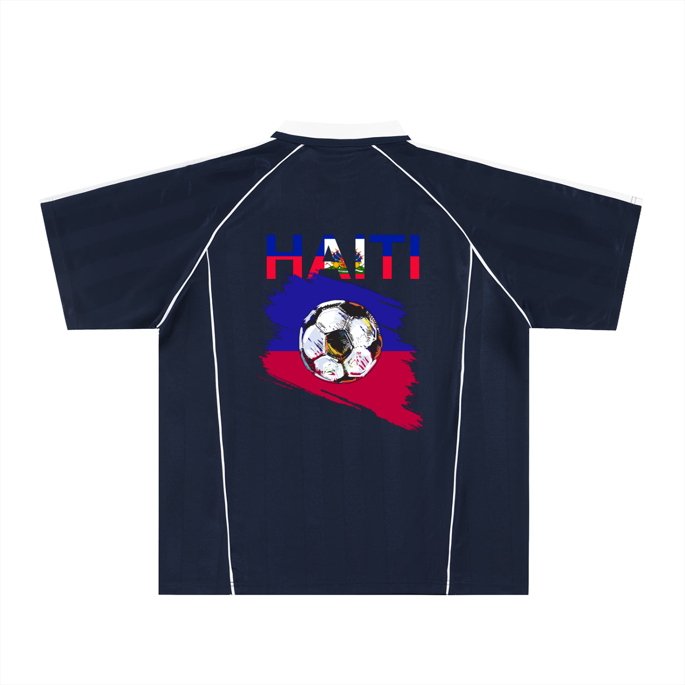 Unisex Haiti Flag Themed Graphic Shadow Stripe Collared Soccer Jersey