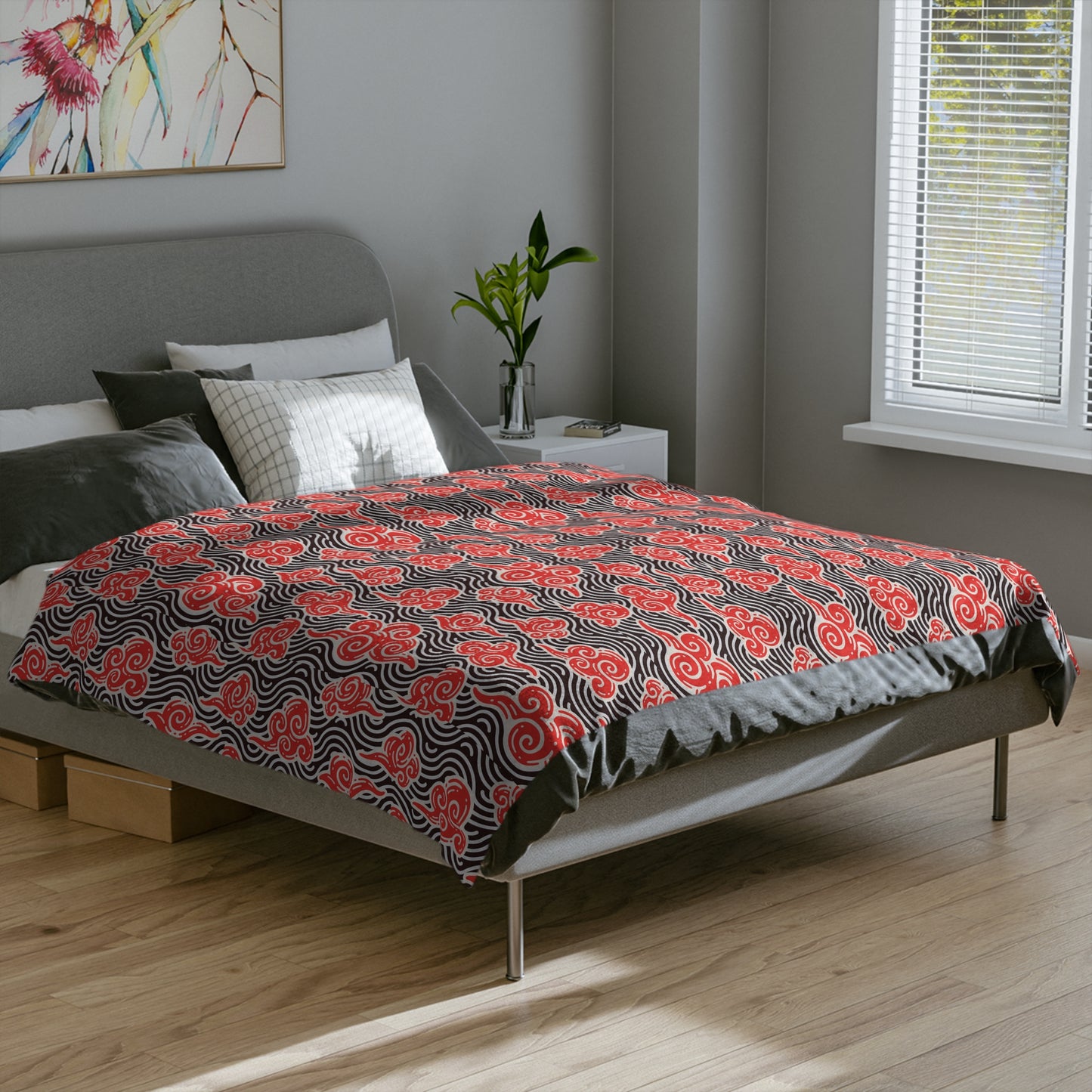Red Cloud Swirl Velveteen Blanket — Plush Microfiber Throw