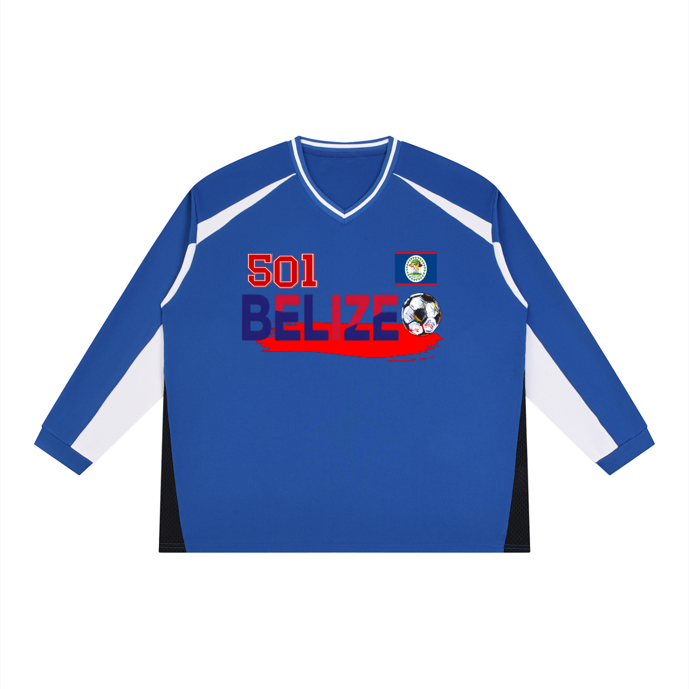 Belize Flag Themed Graphic Unisex Color Block Long Sleeve Jersey