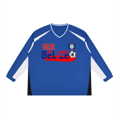 Belize Flag Themed Graphic Unisex Color Block Long Sleeve Jersey