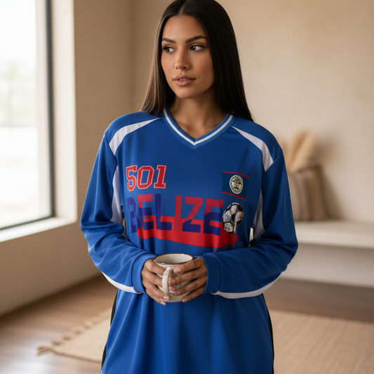 Belize Flag Themed Graphic Unisex Color Block Long Sleeve Jersey