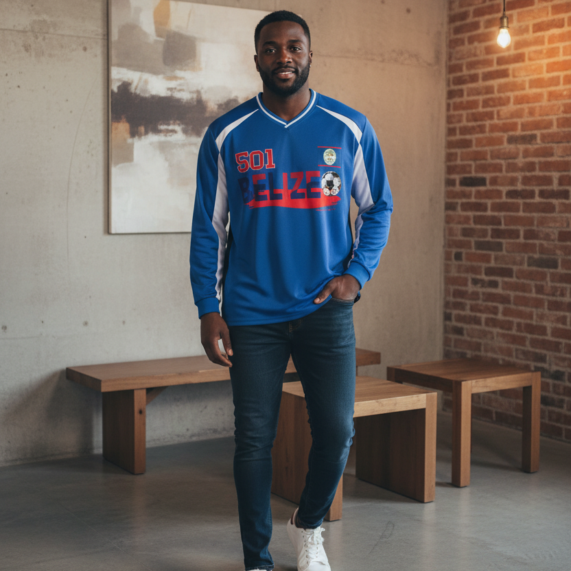 Belize Flag Themed Graphic Unisex Color Block Long Sleeve Jersey
