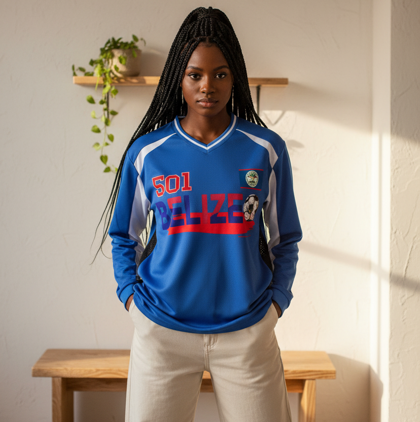 Belize Flag Themed Graphic Unisex Color Block Long Sleeve Jersey