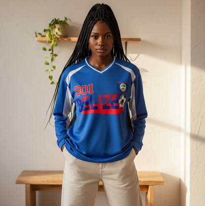 Belize Flag Themed Graphic Unisex Color Block Long Sleeve Jersey