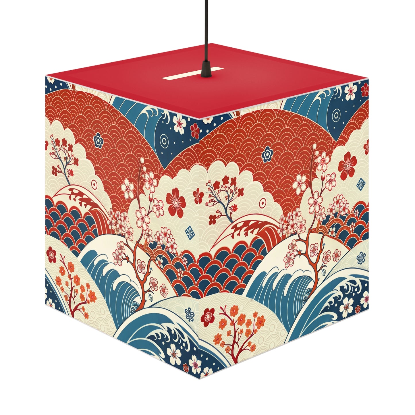 Japanese Wave & Cherry Blossom Light Cube Lamp
