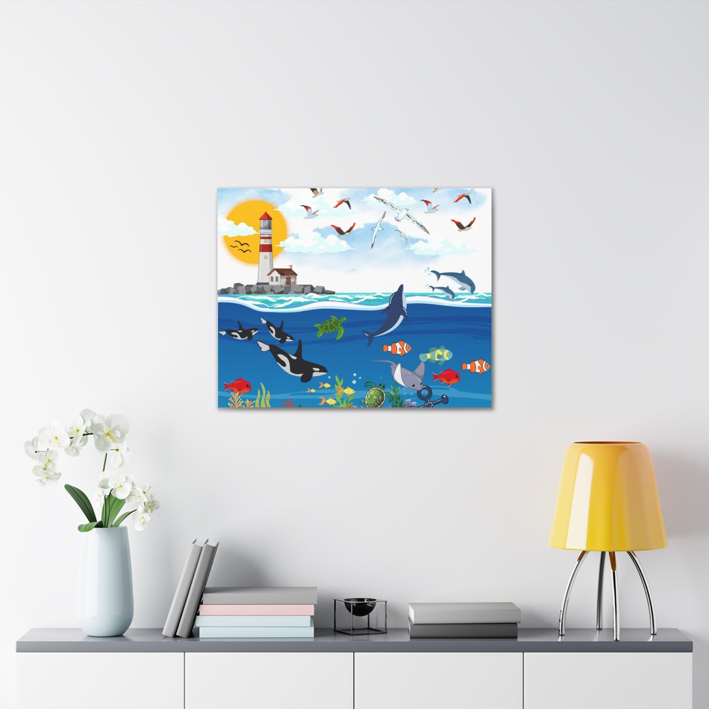 Ocean Symphony Canvas Gallery Wraps, Aquatic Wall Art, Orca Dolphin Decor