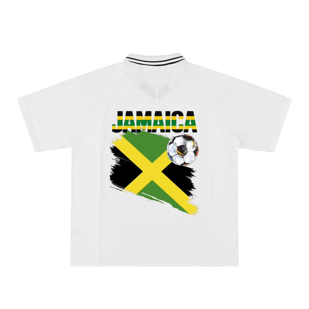 Jamaican Pride, Flag Themed Graphic V-Neck Collared  Unisex Soccer Jersey