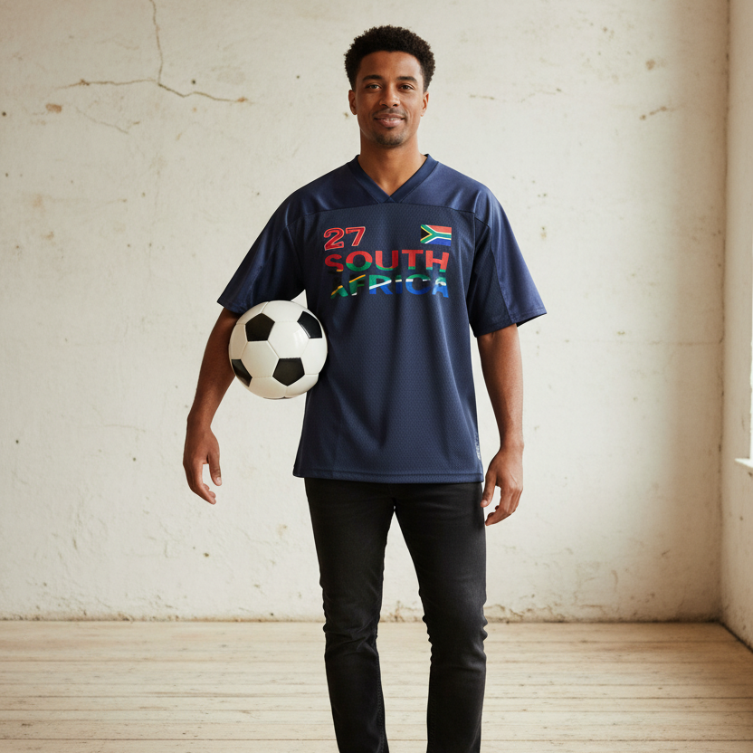 South African Flag-Themed Graphic Mesh V-Neck Unisex Soccer Jersey
