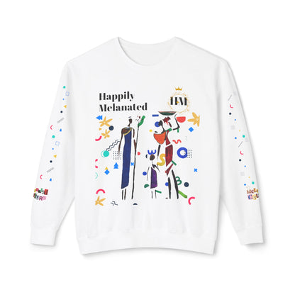 Bold Ethnic Unisex Light Weight Crewneck, Hand-drawn Tribal Family Doodle Design