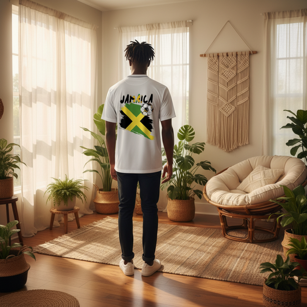 Jamaican Flag Themed Unisex Graphic Striped V-Neck Soccer Jersey
