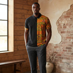 Half Kente Print Polo Shirt — African Heritage Pattern Polo