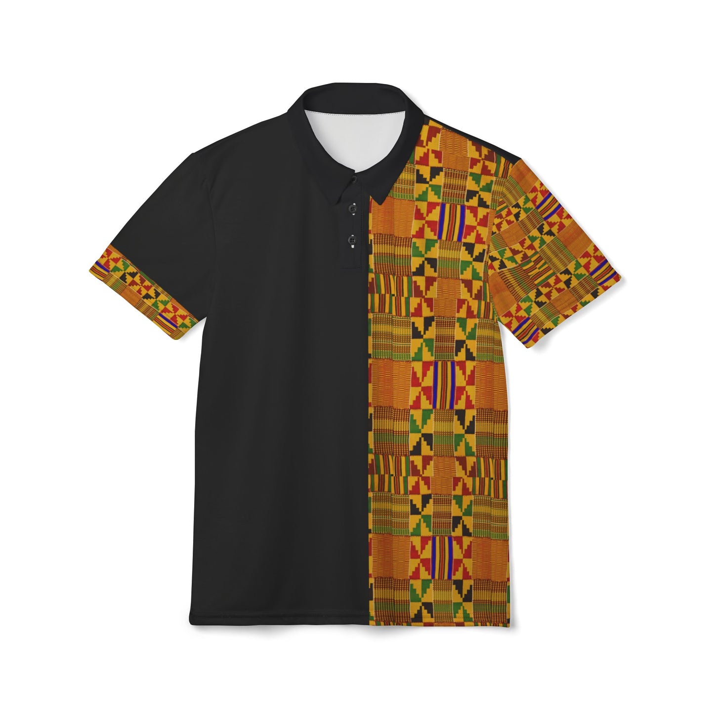 Half Kente Print Polo Shirt — African Heritage Pattern Polo