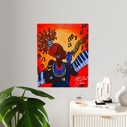 Acrylic Wall Art Panel — Vibrant Jazz Singer Illustration (Colorful Music Notes, Bold Afrocentric Art)