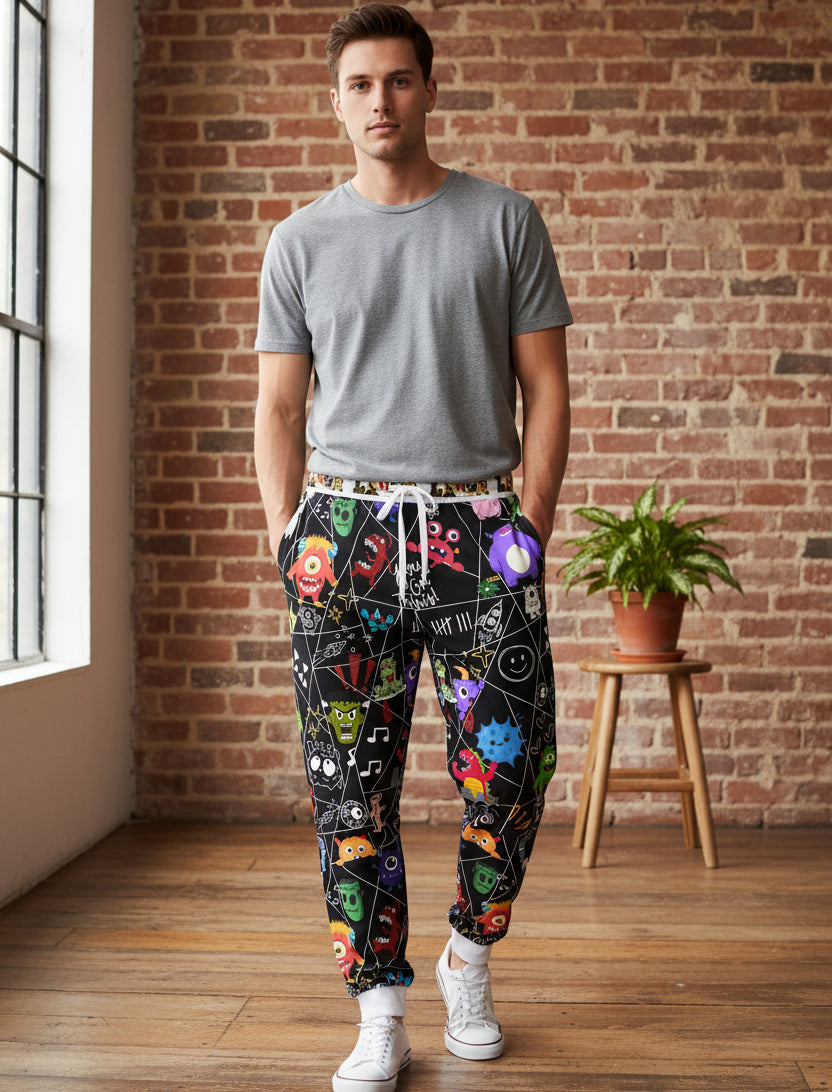 Graphic Monsters Joggers for Men & Women – Unisex Fit, Artistic Cartoon Print Printify