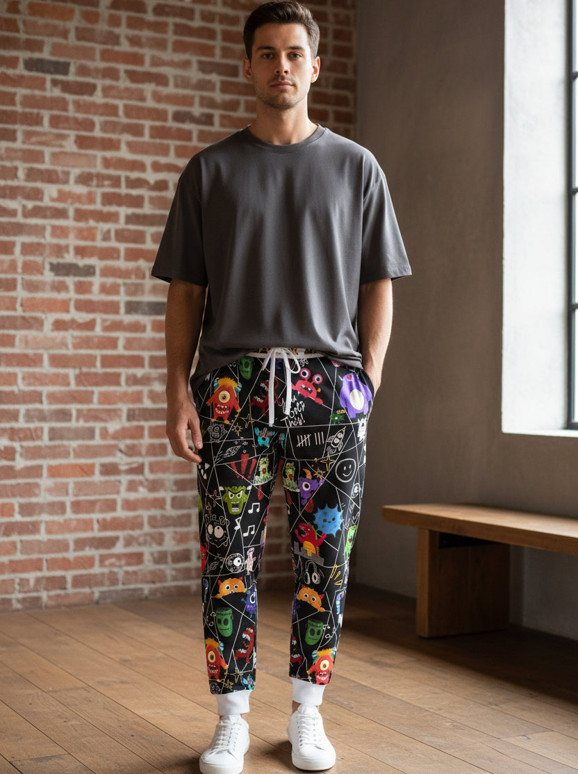 Graphic Monsters Joggers for Men & Women – Unisex Fit, Artistic Cartoon Print Printify