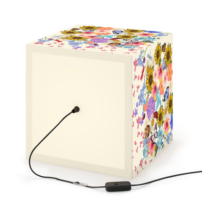 Floral Meadow Cube Lamp — Sunflower & Butterfly Decorative Light